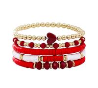 Multicolor Heart Clay Stackable Bracelets Set for Women Bohemia Colorful Surfer Heishi Clay Gold Beaded Stretch Bracelets Summer Beach Boho Vacation Jewelry, One Size, Resin, no gemstone