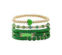Multicolor Heart Clay Stackable Bracelets Set for Women Bohemia Colorful Surfer Heishi Clay Gold Beaded Stretch Bracelets Summer Beach Boho Vacation Jewelry, One Size, Resin, no gemstone