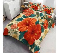 Multicolor Hibiscus Blossom Duvet Cover Set, Premium Bedding with Pillow Shams, Durable & Comfortable for a Nature-Inspired Tropical Bedroom Look 220x240cm