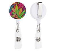 Multicolor Leaf Weed Art Badge Reel Funny Plastic Retractable Badge Reel Lightweight Convenient Keychain Badges Clip for Nursing Student Teachers Office Worker