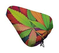 Multicolor Leaf Weed Art Bike Seat Cover Waterproof Oxford Fabric, Universal Adjustable Bicycle Saddle Cover with Drawstring Easy Install Protective Rain Dust Covers for Women Men