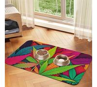 Multicolor Leaf Weed Art Dog Food Mats for Floors, 12x18 Inch Non-Slip Super Absorbent Pet Food Mat, Dishwasher Dog Mat for Food and Water, Cute Rubber Quick Dry Pet Feeding Mat for Dogs Puppy Cats