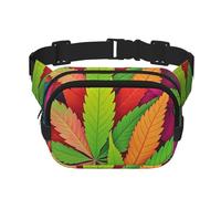 Multicolor Leaf Weed Art Fanny Pack For Women Waterproof Adjustable Belt Bags Waist Pack Fashion Casual Crossbody Bags Bum Bag For Running Workout Hiking Traveling, Black, One Size