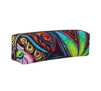 Multicolor Leaf Weed Art Leather Pencil Case Stationery Bag Pen Holder for Work & Office Zippered Pen Pouch