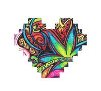 MultiColor Leaf Weed Art Printed Jigsaw Puzzle 10.8x12.8 CM, Heart-Shaped Puzzle Challenging Game for Adults, Fun Decorative Wall Decor