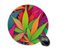 Multicolor Leaf Weed Art Round Mouse Pad 7.8 Inch, Portable Gaming Mouse Mat with Non-Slip Rubber Base & Smooth Surface, Waterproof Mousepad for PC, Laptop, Computer, Office, Home