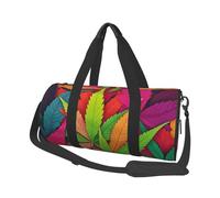 Multicolor Leaf Weed Art Travel Duffel Bag Sports Gym Bag, Lightweight Overnight Weekender Bag With Shoes Compartment Yoga Gym Sports Bag For Men Women