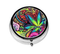 Multicolor Marijuana Leaf Weed Art Print Pill Box 3 Compartment Small Pill Case with Mirror Pill Organizer for Outdoor Travel Pocket Purse