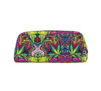 Multicolor Marijuana Leaf Weed Art Printed Multifunctional Leather Zipper Pencil Case, Suitable for School, Office and Travel