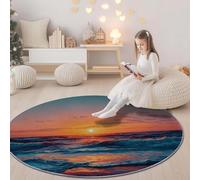 Multicolor Modern Sunset Underwater Printed Round Rug Living Room 180 cm - Soft Flannel Non-Slip Circular Mat Washable Rugs for Living Sofa Bedroom Bathroom Carpet