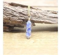Multicolor Natural Crystal Necklace Wire Wrap Quartz Bullet Point Hexagonal Pendulum Pendant Gems Chakra Pendulo Jewelry,Blue Sodalite