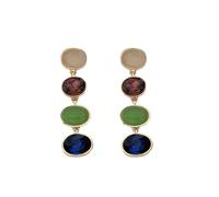Multicolor Oval Crystal Long Dangle Earrings for Women Geometric Multiple Colorful Rainbow Gemstone Linear Drop Chandelier Rhinestone Studs Wedding Bridal Prom Cocktail Party Boho Beach Summer Jewelry
