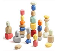 (multicolor, Package,28.5x13.3x4.7cm) 36PCS Wooden Balancing Stacking Stones Rocks, Wood Building Blocks Set, Preschool Learning Educational Puzzle Toys for Kids 3 Years Up