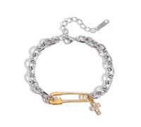 Multicolor Paperclip Charm Wrist Chain Hand Bangle Featuring Symbol Crucifix Pendant And Adjustable Design Contemporary Charm Adjustable