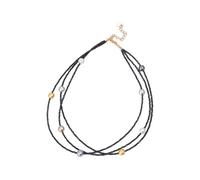 Multicolor Pearl Black Spinel Double Strand Necklace Imitation Pearl Choker Necklace for Women Layered Gemstone Beaded Statement Jewelry