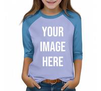 Multicolor Personalised Kids T Shirt,Girls 3/4 Sleeve Tops Custom T-Shirts UK Create Your Own Design with Any Photo Text Customized Printed Basic Tshirt Casual Personalized Funny Tee 5-6 Years
