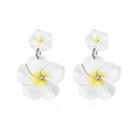 Multicolor Plumeria Rubra Flower Dangle Earrings Hawaiian Tropical Flower Bohemia Luau Beach Party Drop Stud Accessories for Women, Zinc, No Gemstone