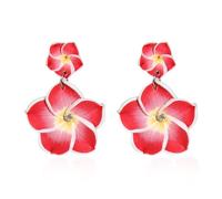 Multicolor Plumeria Rubra Flower Dangle Earrings Hawaiian Tropical Flower Bohemia Luau Beach Party Drop Stud Accessories for Women, Zinc, No Gemstone