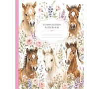 MultiColor Preppy Horse Composition Notebook: Beautiful Coquette Style Watercolor Horses & Wildflowers Wide Ruled Notebook for Girls, Teens, Horse Lovers, School, Writing and Notes