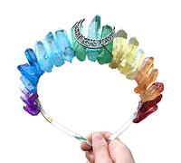 Multicolor Rainbow For Crystal Crown Headband With Metal Hollow Out Antique Moon Witch Hair Accessories
