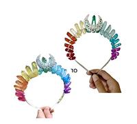 Multicolor Rainbow for Crystal Quartz Crown Headband with Metal Hollow Out Antique Moon Tiara Witch Hair Accessories Multicolor Rainbow Tiara Hairband