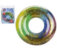 Multicolor Rainbow Print Swim Ring With Glitter - 50.8cm, 1 Pack - Inflatable Pool Float & Eye-Catching Design - Perfect Summer Accessory