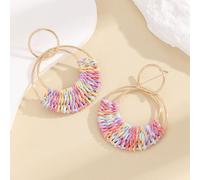 (Multicolor) Rattan Weave Earrings Boho Summer Raffia Hoop Dangle Earrings For Women Girls Bohemian Round Drop Earrings Party Jewelry Gifts