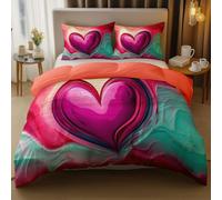 Multicolor Reversible Bedding Set 3 Pieces - Romance Love Waves Printed Duvet Cover Set with 2 Pillowcases, Soft Microfiber Quilt Cover with Zipper Closure Double