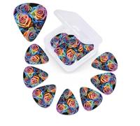 Multicolor Roses on Black Background Guitar Picks 12 Pack 3 Different Thickness Celluloid Guitar Plectrums with Guitar Pick Storage Box Personalized Guitar Pick for Acoustic Guitar Picks