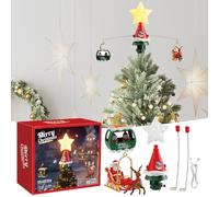 Multicolor Rotating Tree Toppe, Treetop LED Ornament With Music, Electric Rotating Star Christmas Tree Topper Ornament, With LED Star Santa Claus And Reindeer Sleigh For Children's Christmas