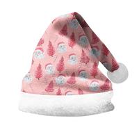 Multicolor Santa Hat Christmas Beanie Hat Printed Christmas Santa Hat with Thick Cuff Unisex Kids & Adults Festive Party Accessory Double Cap for Santa Costume Pink
