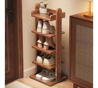 MultiColor Shoe Cabinet Organizer Narrow Wood Shoe Rack with Removable Shelves Entryway Storage Solution Compact Landing Shoes Closet for Any Space (Walnut 11.8"x31.5")