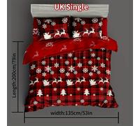 (Multicolor, single(135cm*200cm)) 3-Piece Christmas Duvet Cover Set - Soft, Comfortable, Checkered Xmas Tree Elk Snowflake Print Bedding