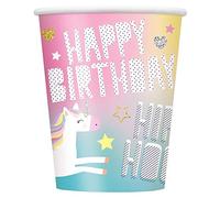 Multicolor Unicorn Birthday Paper Cups (9oz) Pack of 8 - Birthday Celebration Cups for Kids Parties