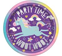 Multicolor Unicorn Birthday Round Paper Dessert Plates (17cm) Pack of 8 - Birthday Celebration Plates for Kids Parties