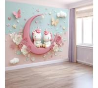 Multicolor Wallpaper Panoramic Deco Cartoons Animals, Wallpaper Mural Flowers Moon Unicorn 300 X 210 Cm for Bedroom Living Room Office Hotel Premium Non-Woven Mural - Wall Background Decoration