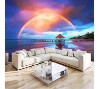 Multicolor Wallpaper Panoramic Deco Romance Ocean, Wallpaper Mural Seaside Rainbow Sunset 200 X 140 Cm for Bedroom Living Room Office Hotel Premium Non-Woven Mural - Wall Background Decoration