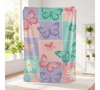 Multicolor Winged Large Butterfly Printed Flannel Blanket, Pastel Garden Theme Soft Cozy Throw Blanket, Ideal for Kids Girls Bed Blanket and Sofa Throw (01,75x100cm)