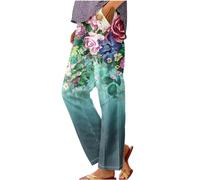 Multicolor Women's Trousers UK 2025 Casual Elasticate Waist Wide Leg Long Lounge Pants Loose Trendy Print Floral Ladies Summer Vacation Outfits Plus Size 12 14 16 18 20