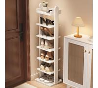 MultiColor Wooden Shoe Cabinet nizer Narrow Entryway Rack with Removable Shelves SpaceSaving Storage Solution for Shoes (White 11.8"x46.5")