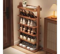 MultiColor Wooden Shoe Cabinet nizer Narrow Shoe Rack with Removable Shelves Ideal Entryway Storage for Small Spaces (Walnut 20.5" x 39.4")