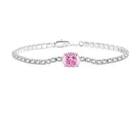 Multicolor Zircon Bracelet Silver, Oval Ice-Cut Gemstone Chain For Women, Boho Gift For Her(Pink)