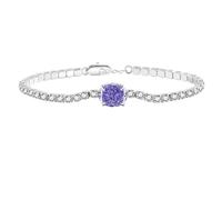Multicolor Zircon Bracelet Silver, Oval Ice-Cut Gemstone Chain For Women, Boho Gift For Her(Purple)