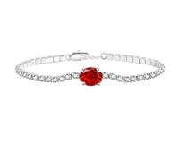 Multicolor Zircon Bracelet Silver, Oval Ice-Cut Gemstone Chain For Women, Boho Gift For Her(Red)