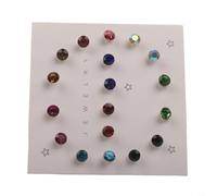 Multicolor Zircon Stud Earrings Set Geometric Design - Steel Post Tiny Earrings - Daily Wear Fashion Accessory 0.7cm(A)