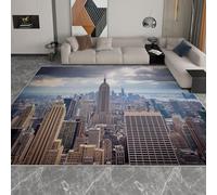 Multicolored Area Rugs 120 x 170 cm, Machine Washable Rug New York City Architecture Clouds Carpet Non-Shedding Soft Living Room Carpets Anti Slip Floor Mat Large for Hallway Bedroom Kitchen Office