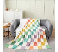 Multicolored Checkered Retro Boys Geometric Flannel Fleece Blanket Queen 90x90Inch Green Yellow Colorful Plush Throw Blanket Modern Simple Groovy Aesthetic Room Decor,All Season for Bed Sofa Couch