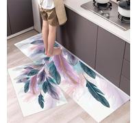 Multicolored Feathers Kitchen Rugs Sets Non Slip Washable Kitchen Mats Anti Fatigue Comfort Watercolor Illustrations Floor Mats for Laundry, Hallways, Sink 43x75cm+43x150cm Pink