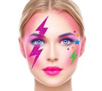 Multicolored glitter lightning face stickers