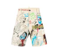 Multicolored Graffiti Print Knee-Length Beige Chino Shorts - male - Dsquared2 - Casual Shorts - Multicolor - 2XS - Shorts 2XS